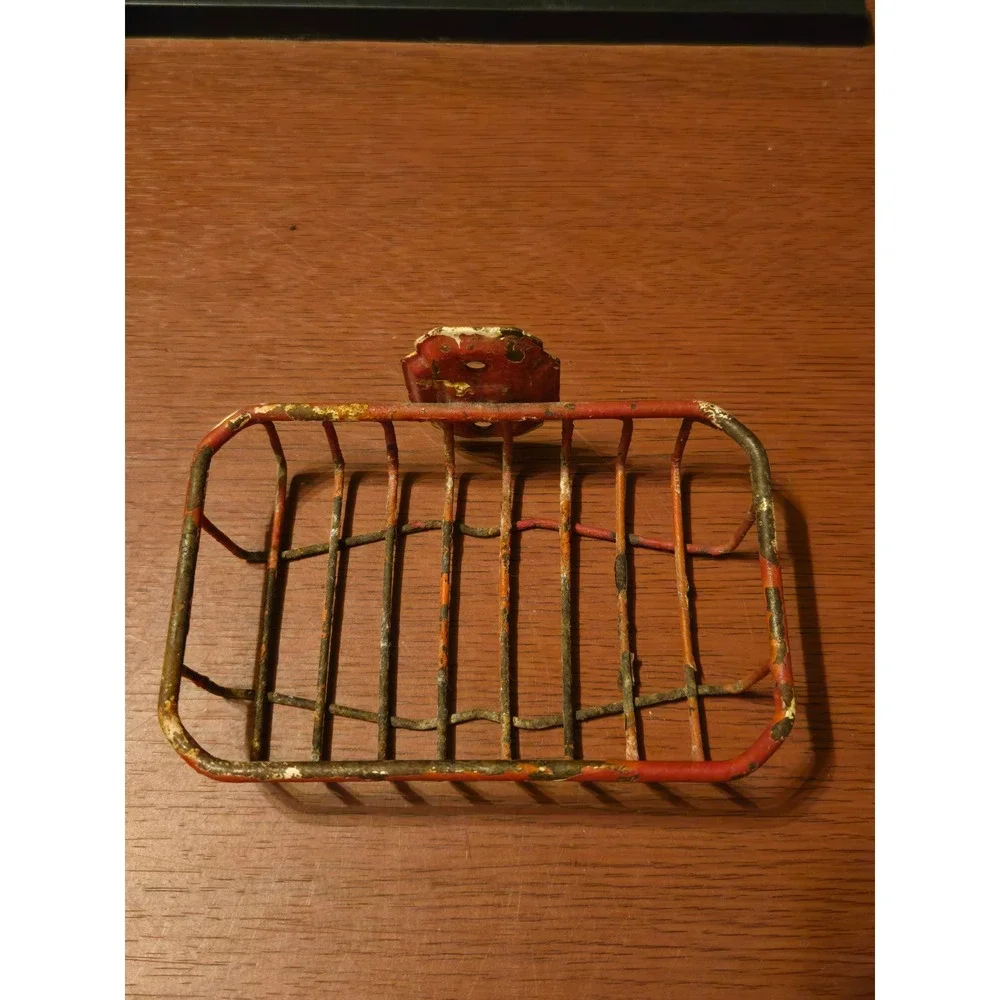 Vintage Industrial Red Wire Soap Dish Wall Mount Rustic Metal Basket Salvage